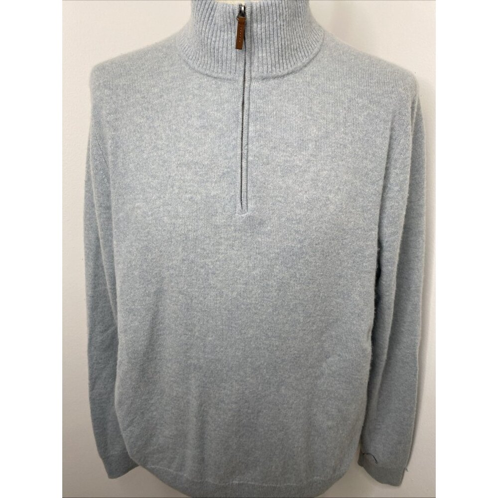 Nordstrom Cashmere Sweater Mens XL Light Blue Zip Neck Long Sleeve Classic